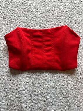 Structured Strapless Crop Top in Red